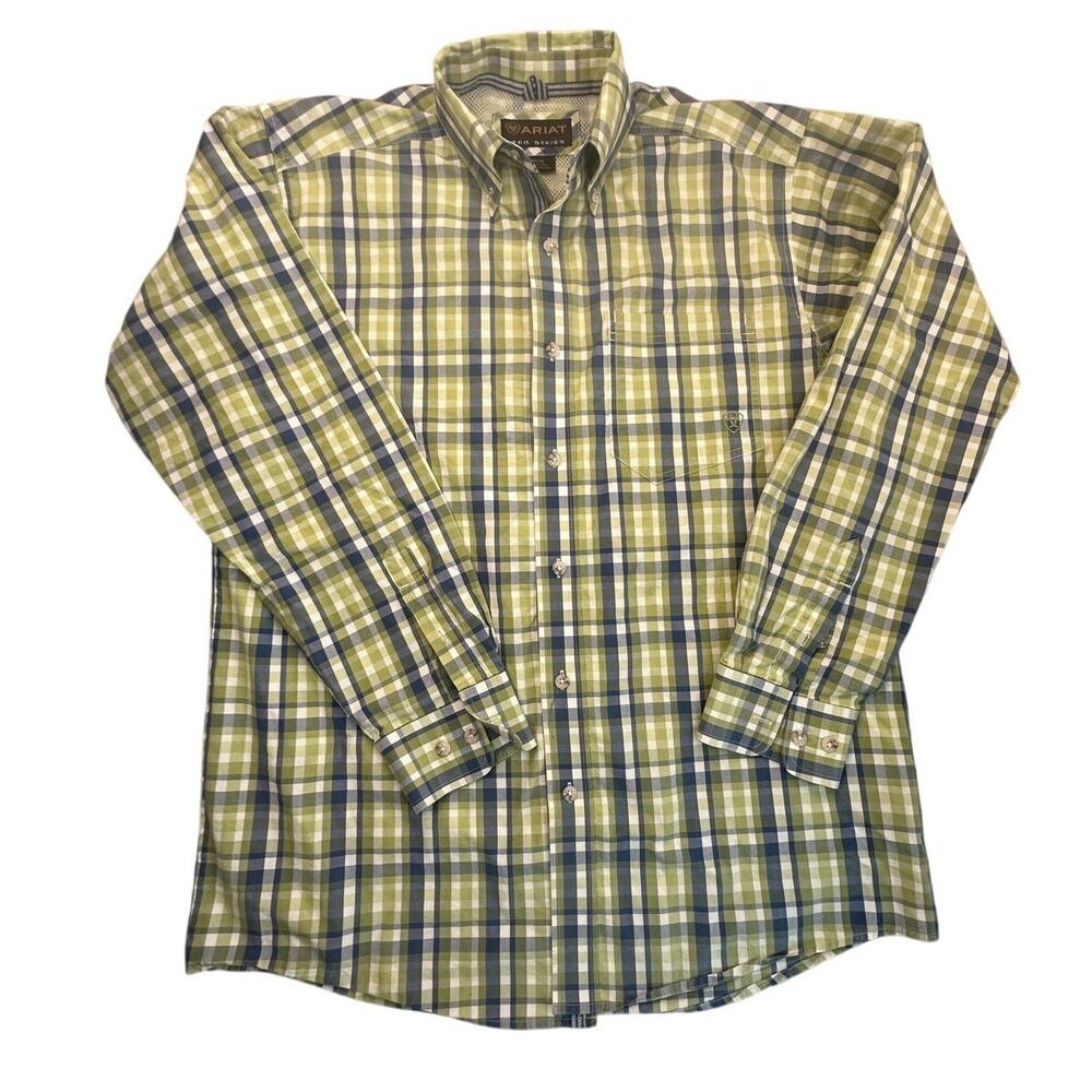 Ariat Shirt Green Blue Plaid Cotton Blend M